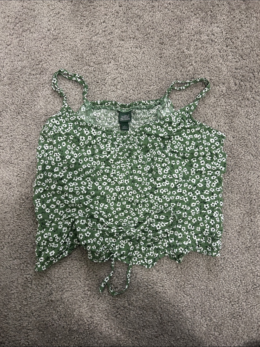Express Green Floral Smocked Tank - White Daisy Print